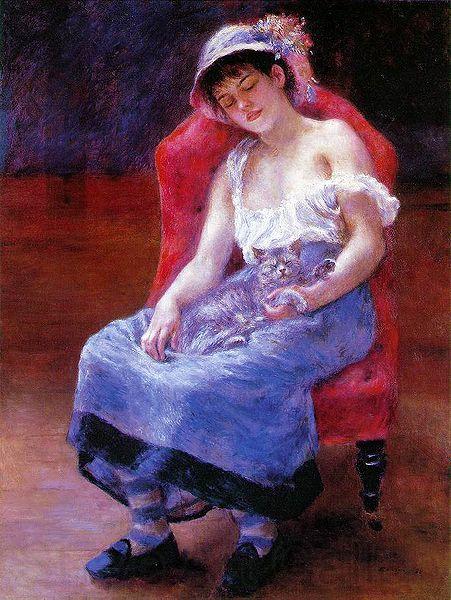 Pierre-Auguste Renoir Sleeping Girl with a Cat France oil painting art